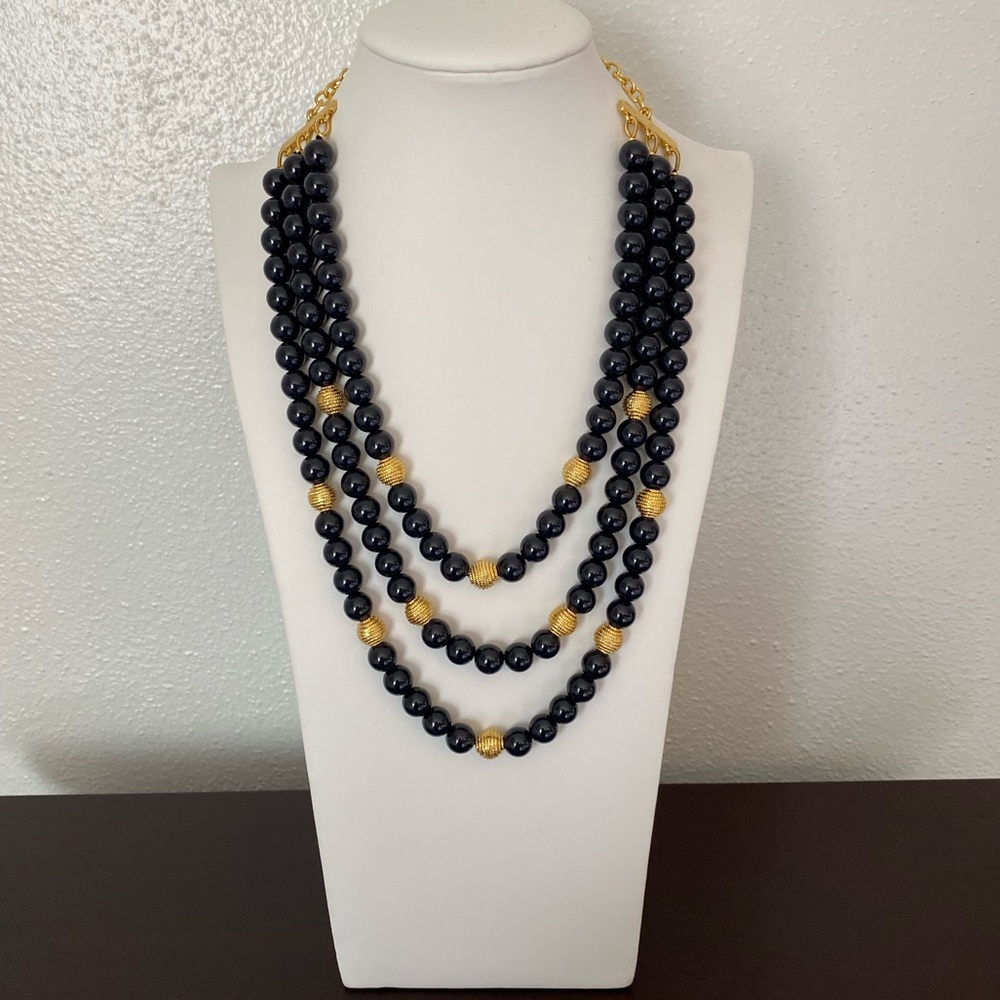 Talbots grayish blue & gold toned beaded necklace